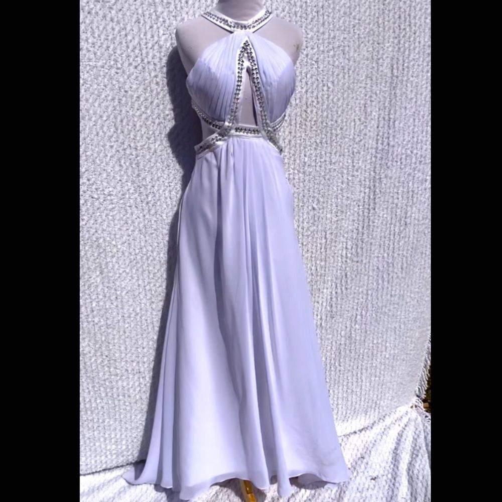 Keyhole Cross Strap Peekaboo Halter Formal White Dress Prom Homecoming Etc.
